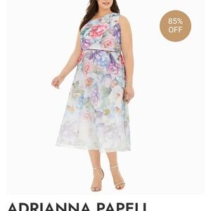 Adrianna Papell White & Floral One Shoulder Tie Front Dress